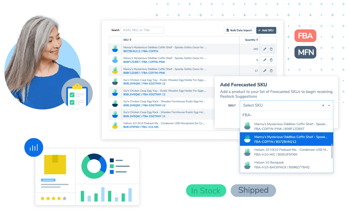 Helium 10 provides basic inventory management for up to 40 SKUs
